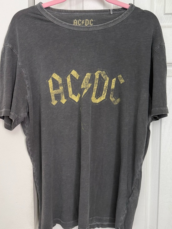 Lucky Brand Other - Lucky Brand AC/DC Grey Tee with Pale Yellow Logo and Pink Trim